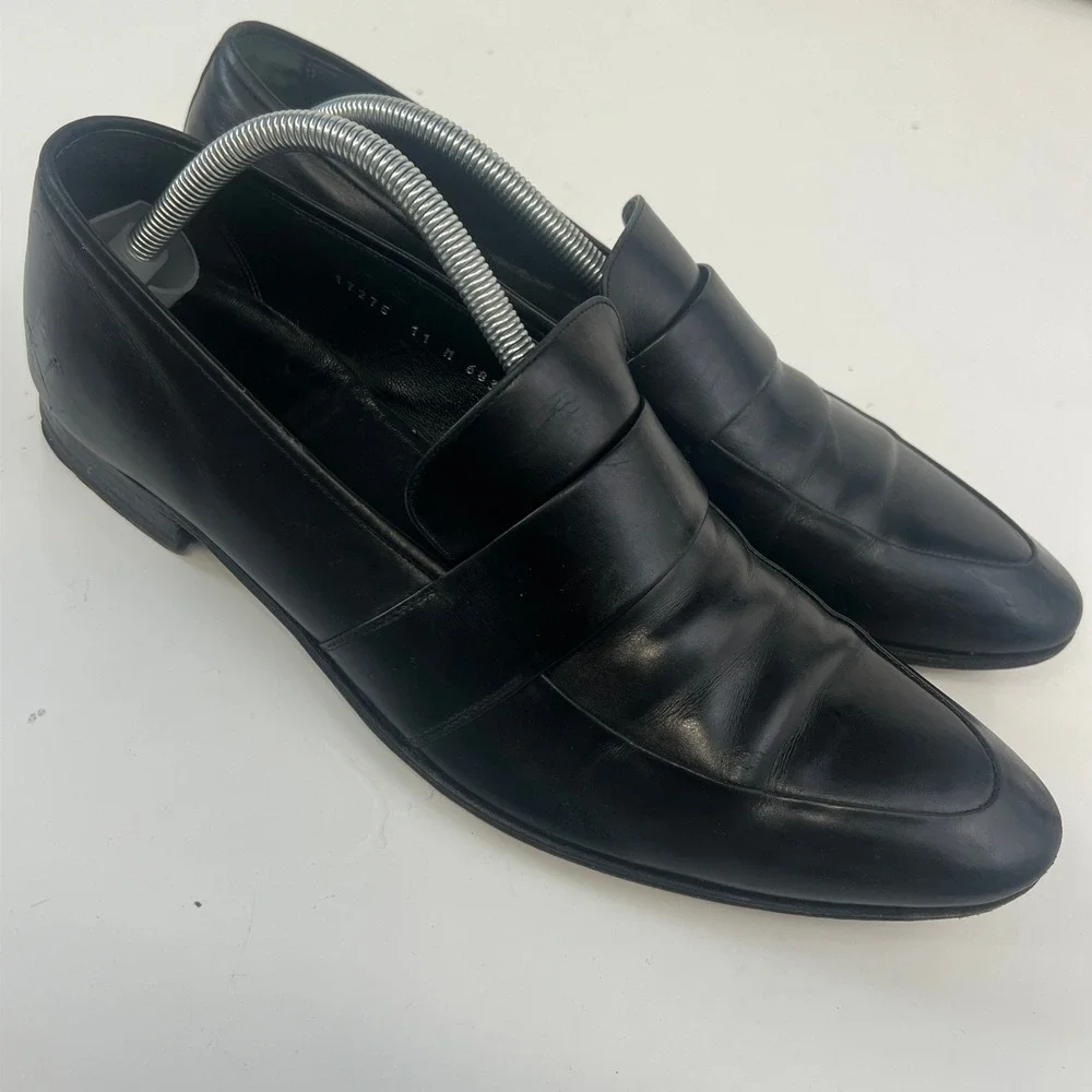Gravati Mens Black Leather Penny Loafers Italy Almond Toe Dress Shoes Size 11 M
